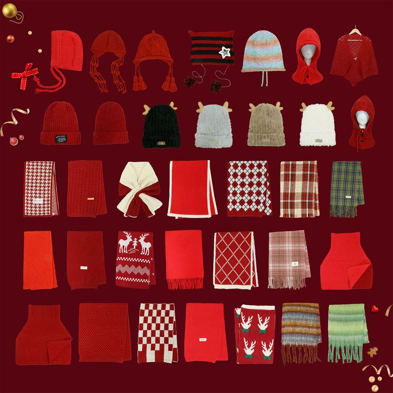 Regalo di compleanno: sciarpa rossa, plaid invernale da donna, coppia versatile, filato lavorato a maglia per Capodanno e Natale, collo di alta qualità_voghion.com