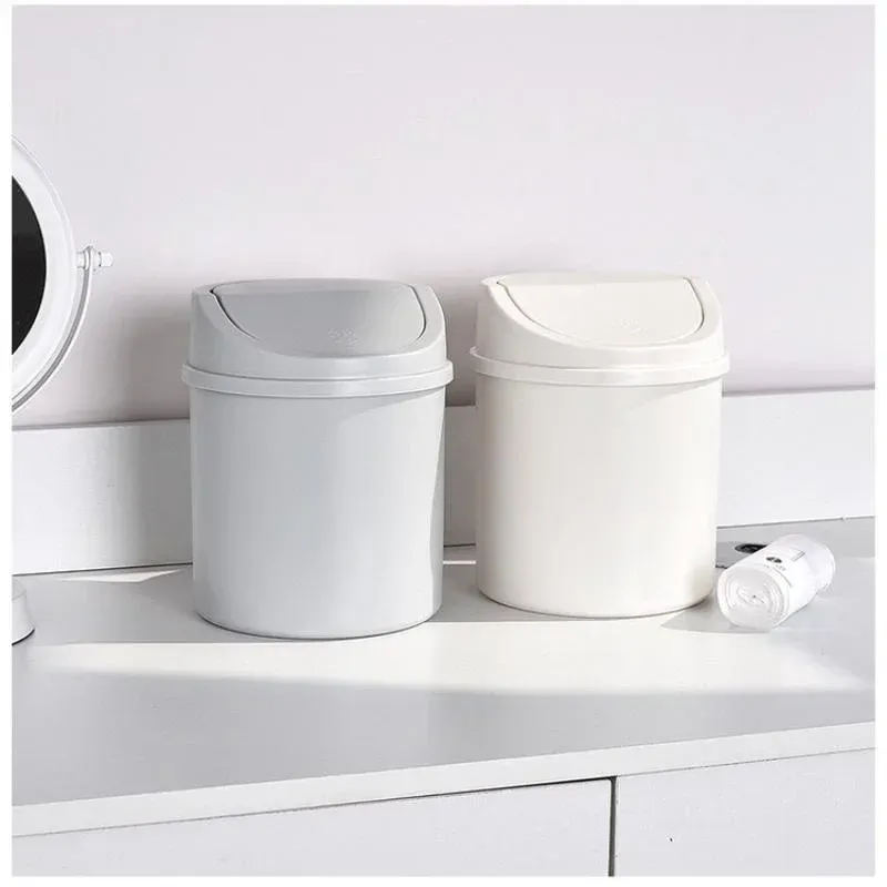 Mini Desktop Bin Small Trash Can Tube With Cover Bedroom Trash Can Garbage Can Clean Workspace Storage Box Home Desk_voghion.com