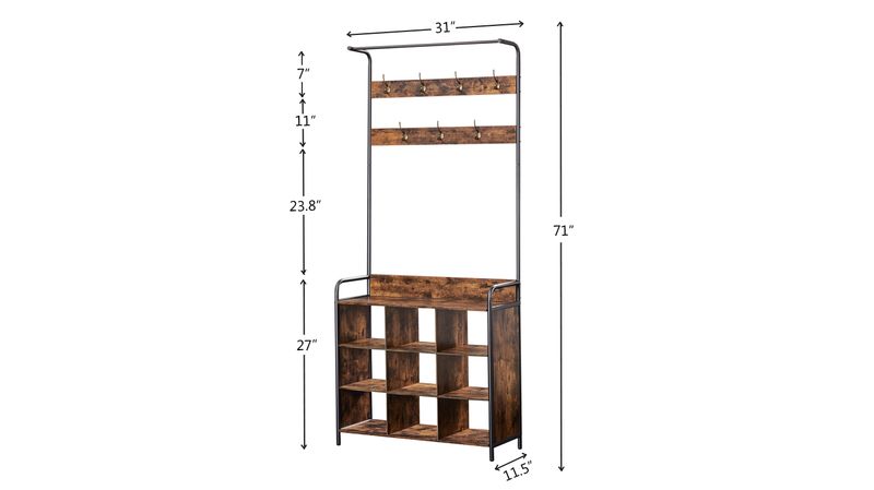 Coat Rack, Hall Tree With Shoe Rack For Entryway, 3-in-1 Entryway Coat Rack And Storage Rack, With 7 Hooks, A Hanging Rod_voghion.com