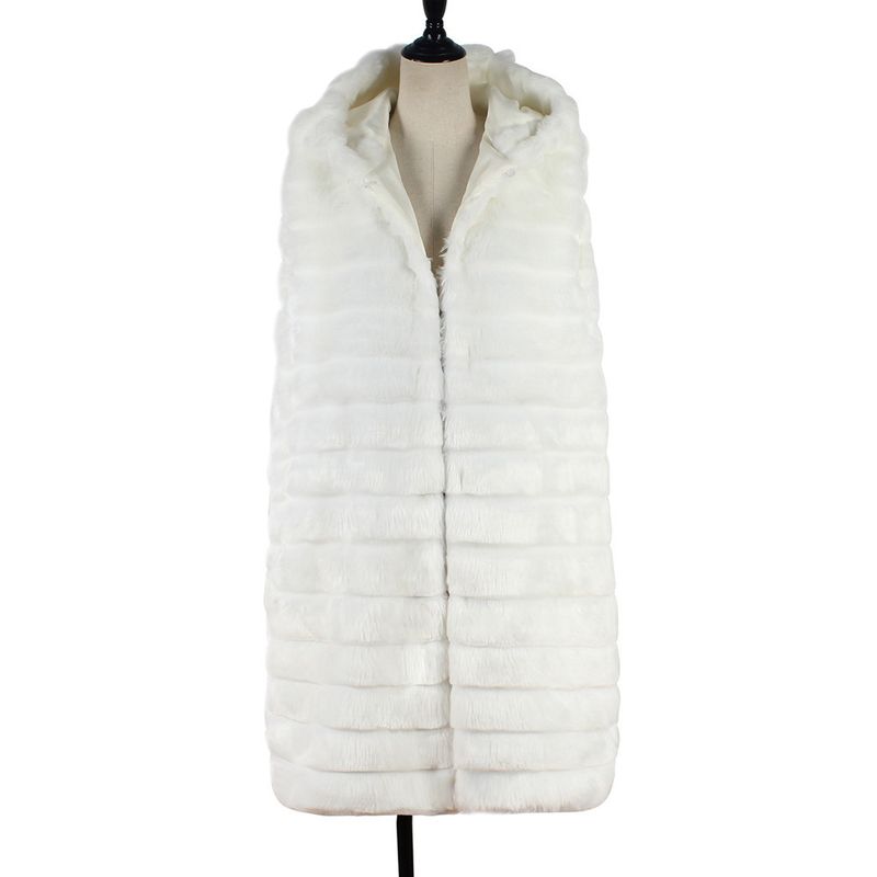 Cappotto con cappuccio in pelliccia imitazione pelliccia di coniglio di media lunghezza da donna_voghion.com