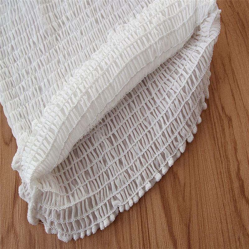 Grenzüberschreitende Kinderkleidung für Kinder im Frühlings- und Sommerstil, modischer Chiffon-One-Shoulder-Trompetenärmel-Top-Jeansrock-Mädchenanzug_voghion.com