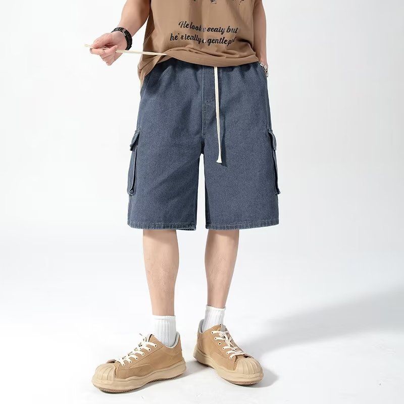 Cargo-Jeansshorts, lockere, gerade Hose für Herren im Sommer, trendiger Marken-Elastikbund, lässige Cropped-Hose in großen Größen_voghion.com