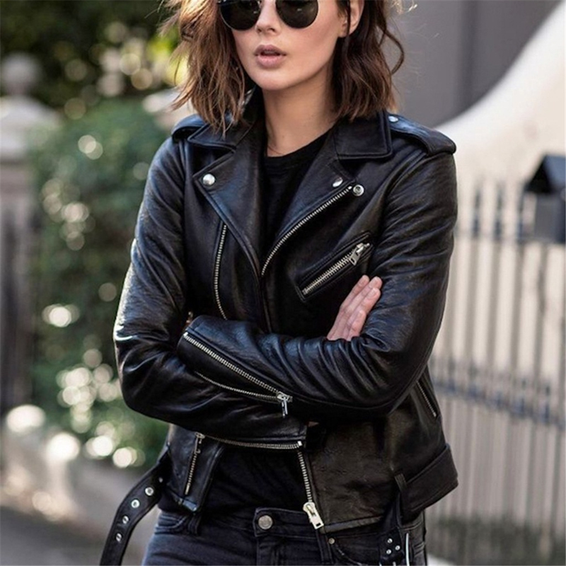 S 5XL Ny Höst Vår Kvinnor Kort Faux PU Jacka Smal Mode Punk Ytterkläder Motorcykel Läder Jacka Casual Coat_voghion.com