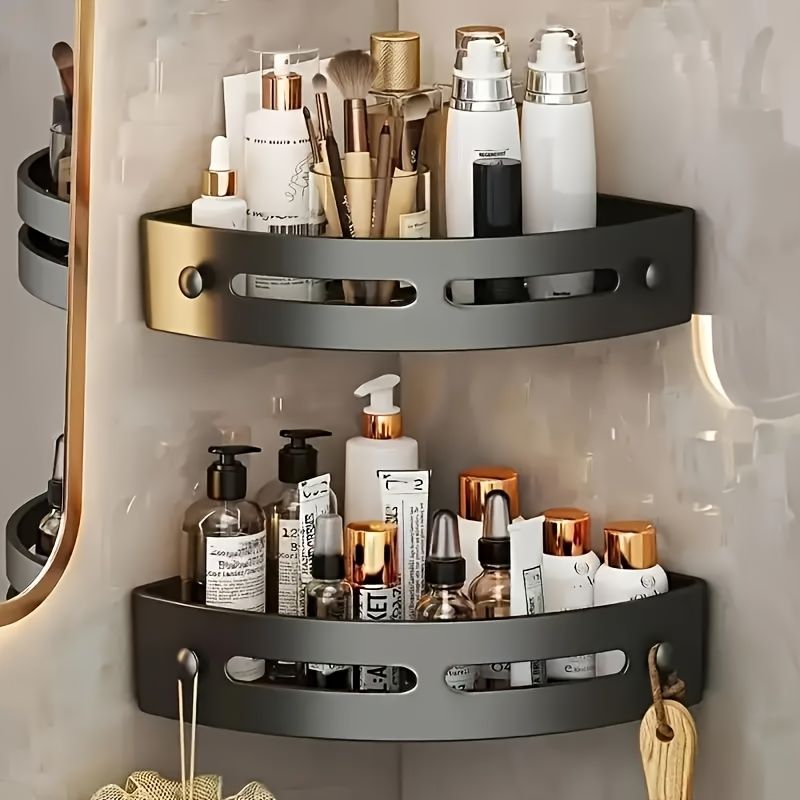 2pcs Adhesive No-Drill Shower Caddy Corner Shelf For Bathroom Storage Holds Shampoo Conditioner_voghion.com