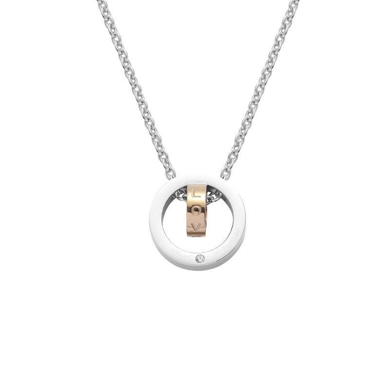 Collana con ciondolo geometrico hip hop, unisex, in acciaio al titanio, con doppio cerchio, minimalista, per uomo e donna_voghion.com