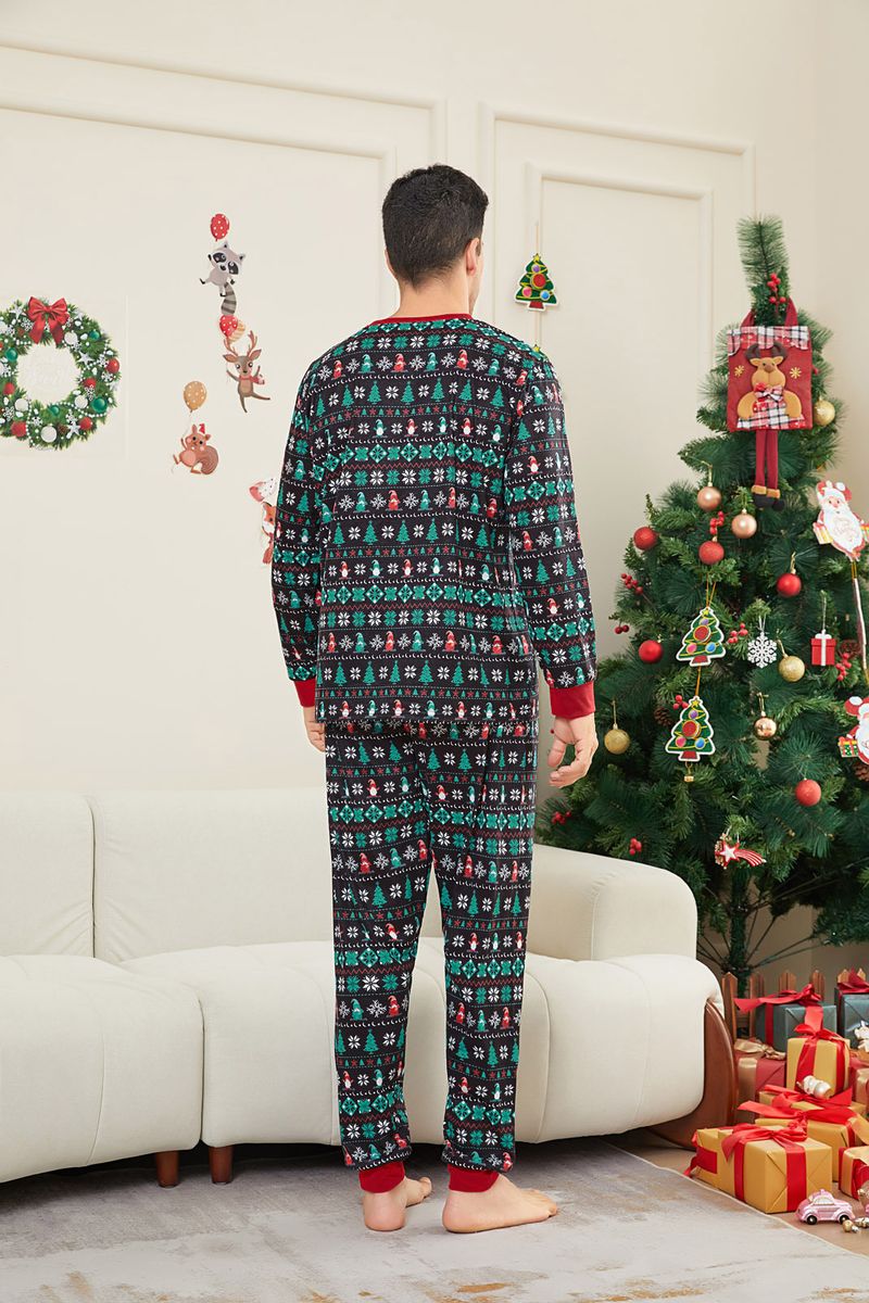Christmas tree stripes full of flowers Christmas family clothing printed home clothes pajamas_voghion.com