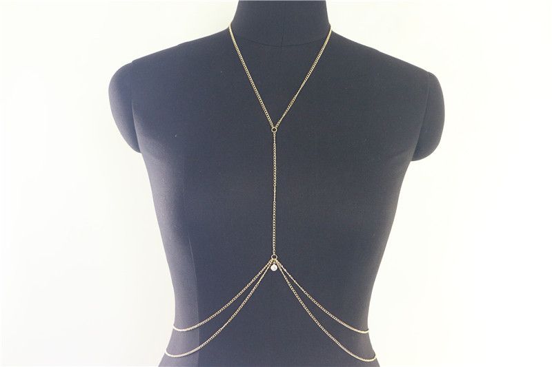 SM2291 European and American Body chain factory source crystal pendant multi-layer metal thin chain hanging neck body chain_voghion.com