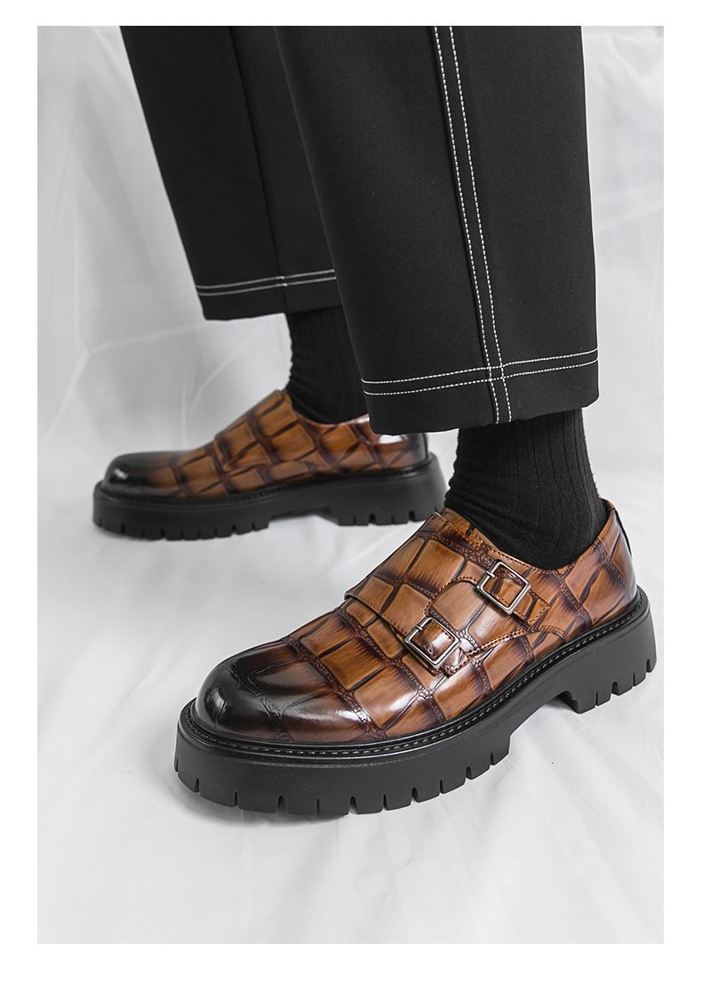 Thick-Soled 2025 Spring And Autumn New Men's Horsebit Slip-On Loafers Large Leather Shoes_voghion.com