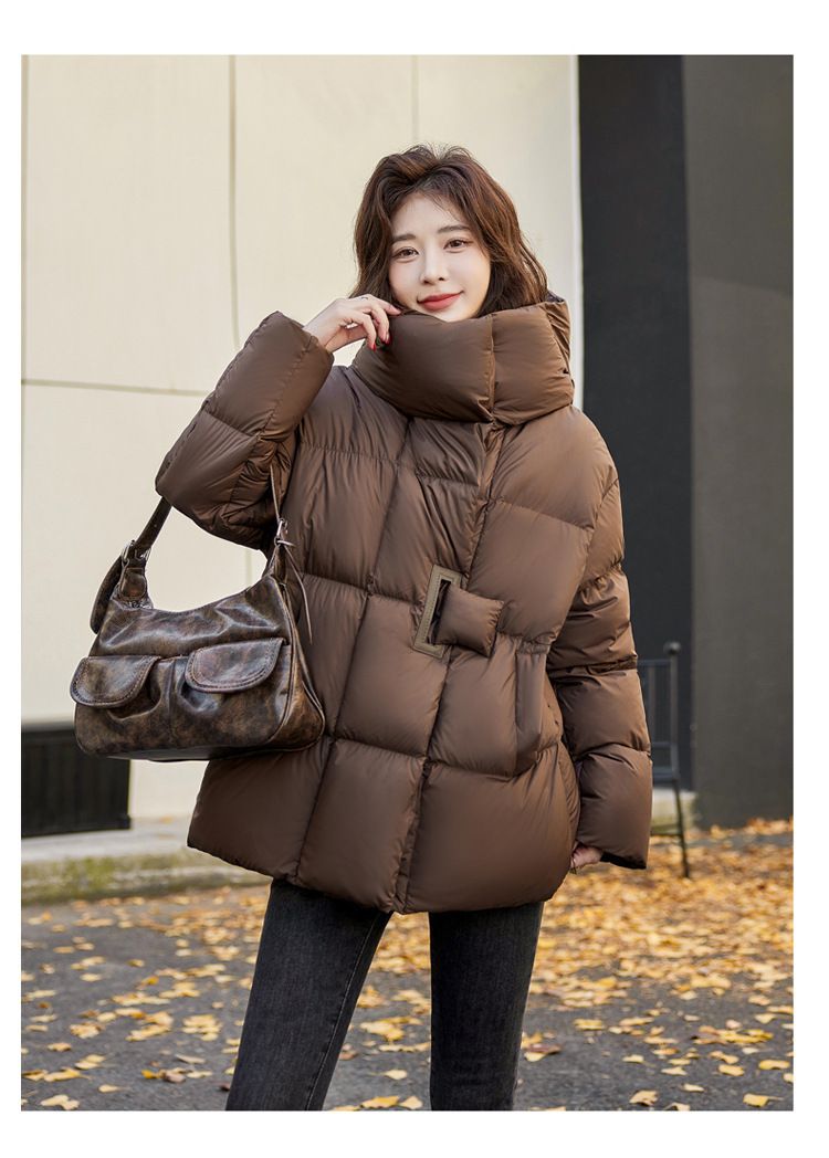 Elegancka damska długa kurtka puchowa z kapturem – zimowa, ciepła, gruba, biała kurtka z pierza kaczego dla mody i wygody_voghion.com