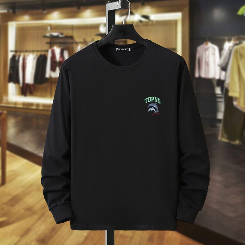 Frühling und Herbst dünnen Stil mit dicken und großen Herren reine Baumwolle Langarm T-Shirt lose lässige Herbstkleidung dick und dick Guy Trendy Base_voghion.com