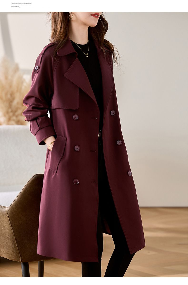 Eleganter Damen Trenchcoat in mittlerer Länge – Stilvoll & vielseitig für Frühling & Herbst, klassisches Zweireiher-Design_voghion.com