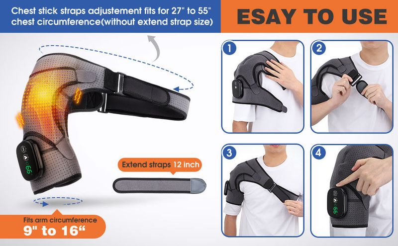 heating massage shoulder pad Heating vibration USB charging shoulder pad Touch screen sports joint hot compress protective gear_voghion.com