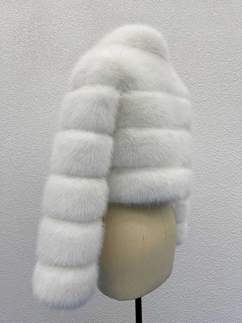 Women's Winter Faux Fox Fur Coat - Round Neck Spliced Artificial Fur Jacket, Fashionable & Warm Outerwear For Cold Weather_voghion.com