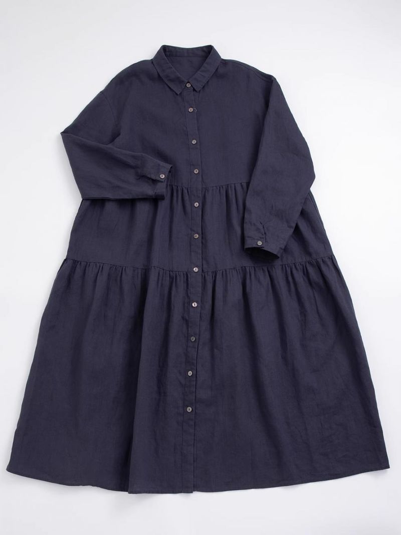 Abbigliamento da donna, autunno, abito in lino New Forest, nove punte, maniche lunghe, vita alta, gonna ampia e ampia, cardigan comodo e gonna lunga in lino e cotone_voghion.com