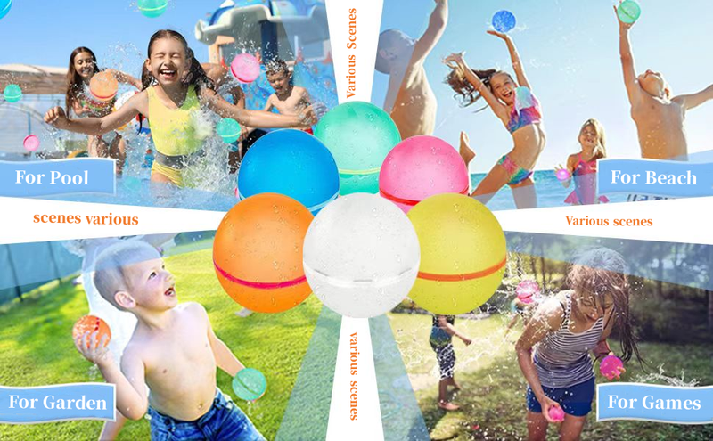 12PCS Refillable Water Bombs - Reusable Silicone Water Balls, Fast Fill & No Mess Splash Toys For Kids Outdoor Fun, Ages 4-12_voghion.com
