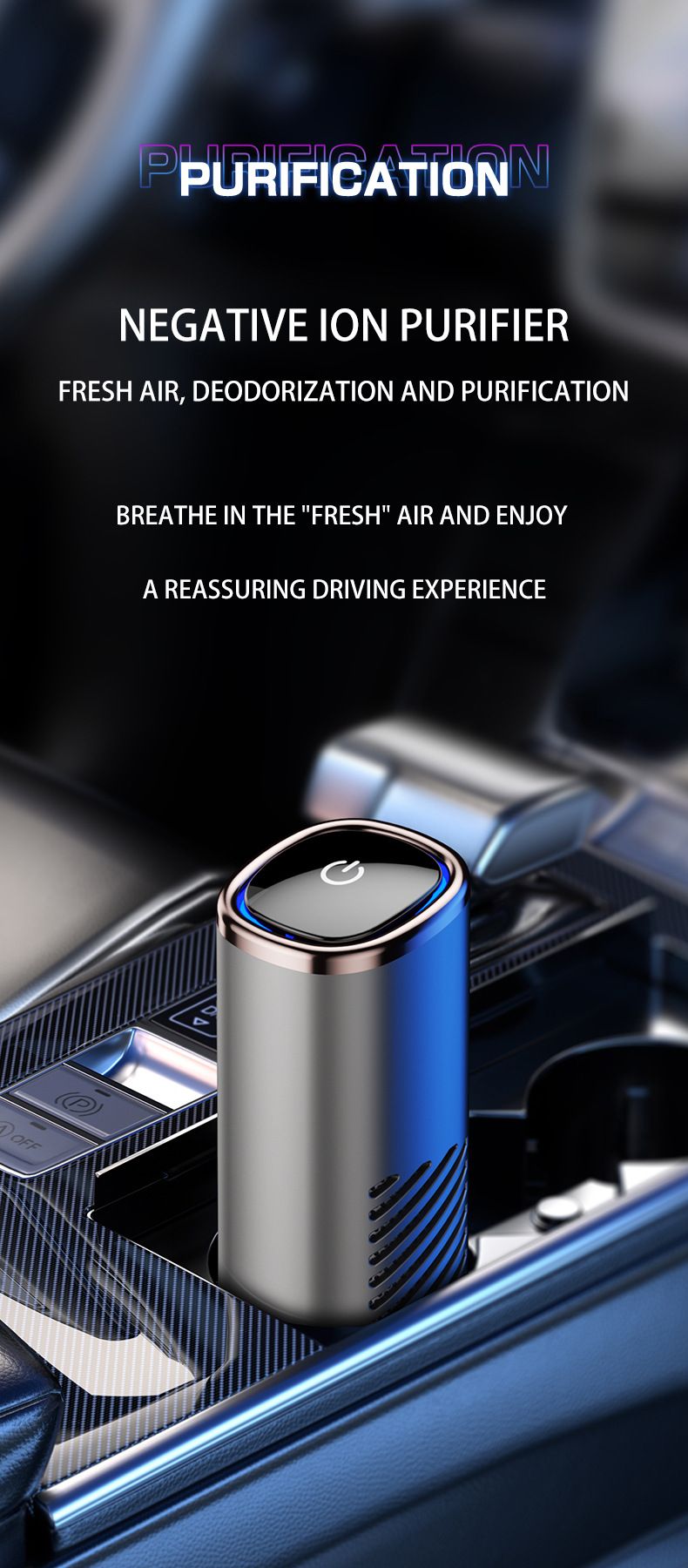 Negative Ion Car Mini Portable USB Air Purifier, Compact Vehicle Air Freshener & Odor Eliminator_voghion.com