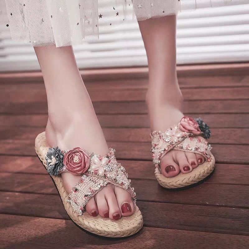 35-43 Größe Hausschuhe, Sommeroberbekleidung, modische Blumen, Internet Celebrity Fairy Damen 41 Strandschuhe, Sandalen, 42_voghion.com