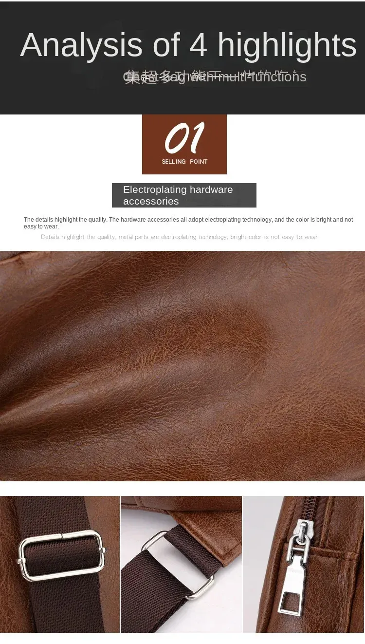 Borsa a tracolla vintage da uomo in pelle PU marrone, grande capacità, con ricarica USB, da viaggio, organizzata, tracolla 250224_voghion.com