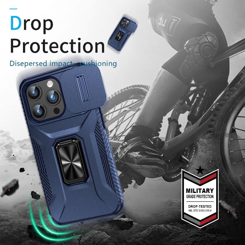 360 ° Rotéierend Metal Auto Bracket Ring Telefon Case Fir iPhone 16 Pro Max 14 11 12 13 15 Pro Max Kamera Push Pull Protection Cover_voghion.com