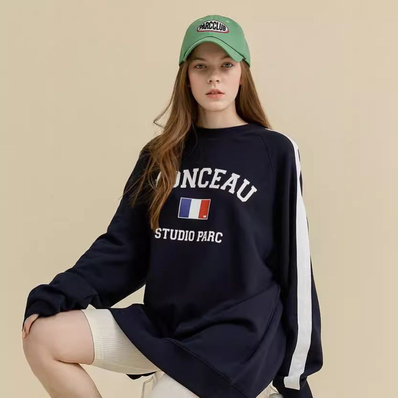 Felpa con cappuccio a maniche lunghe stampata con lettere americane di inizio autunno 2024, patchwork, girocollo, casual_voghion.com