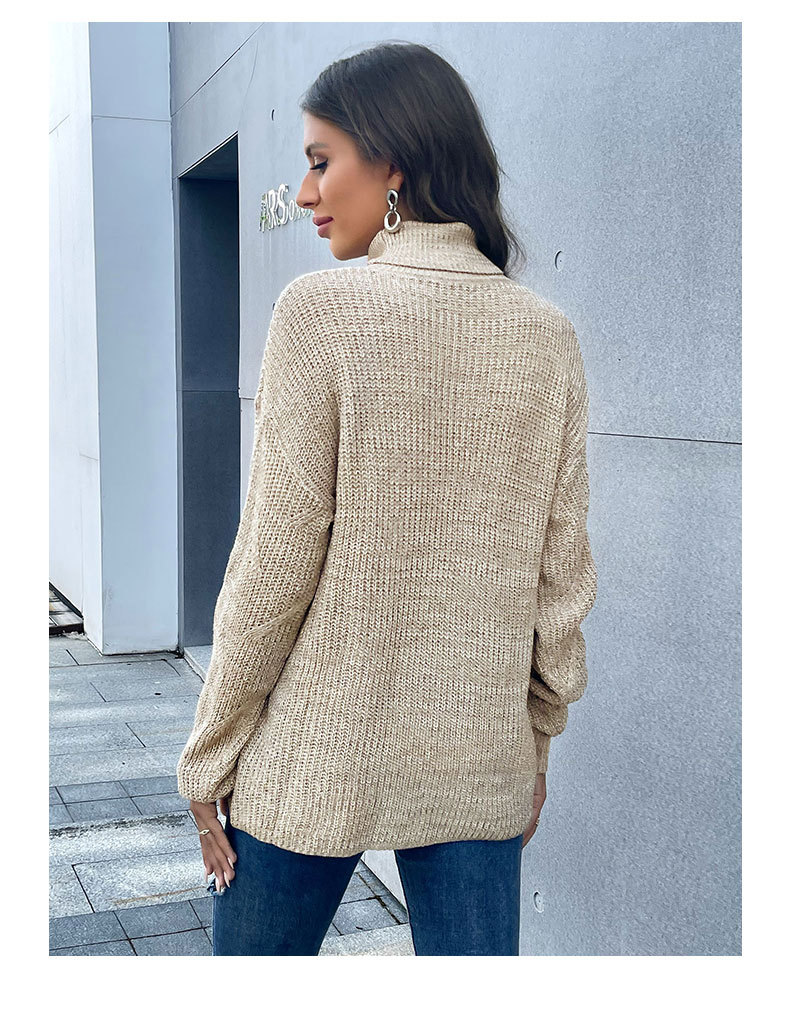 Einfarbiger, lockerer, langärmliger Rollkragenpullover_voghion.com