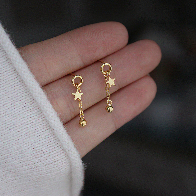 Sier Sterling VENUS Piccola stella con sfera Simpatici orecchini pendenti con stella a cinque punte per gioielli alla moda da donna_voghion.com