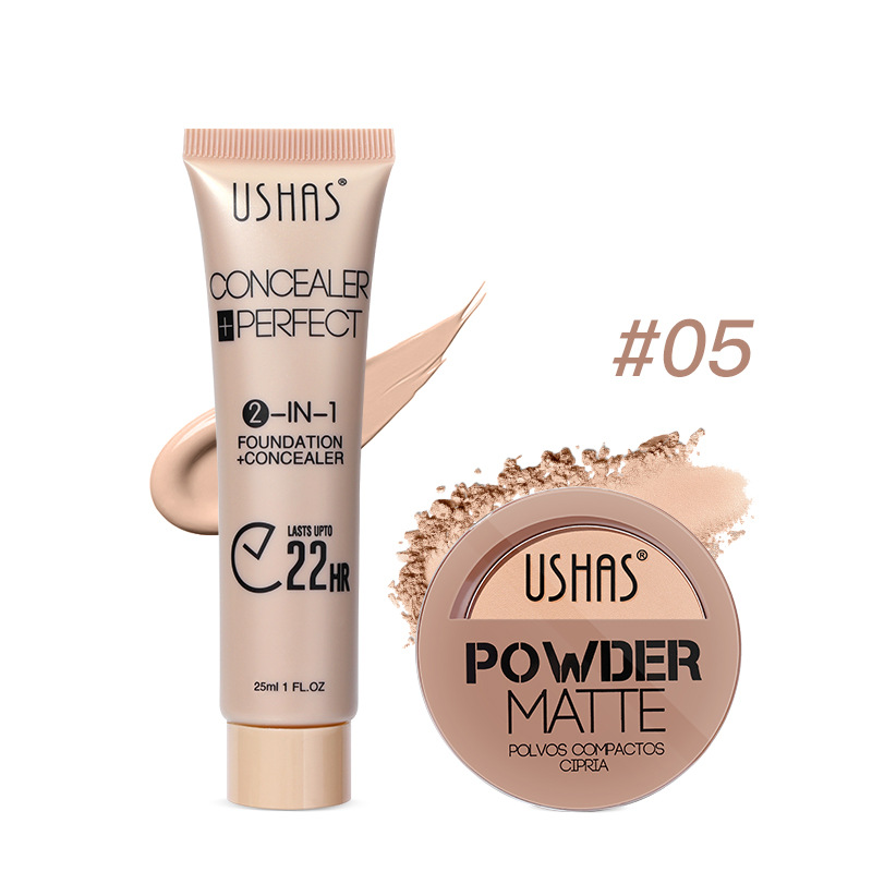 USHAS powder+liquid foundation Combination Set Waterproof, Makeup Free, Skin Brightening Type B_voghion.com