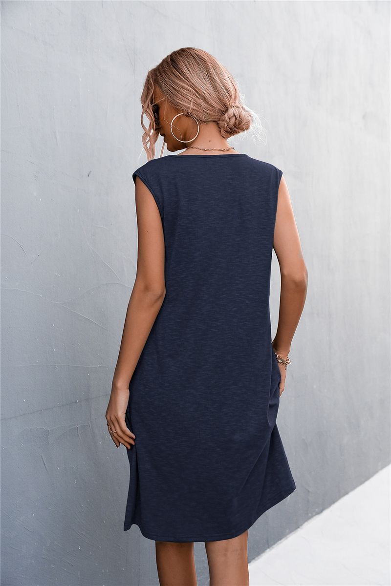 2023 frühjahr/Sommer Neue Solide V-ausschnitt Ärmelloses Tank Top Gestrickte Kleid Kurzen Rock_voghion.com