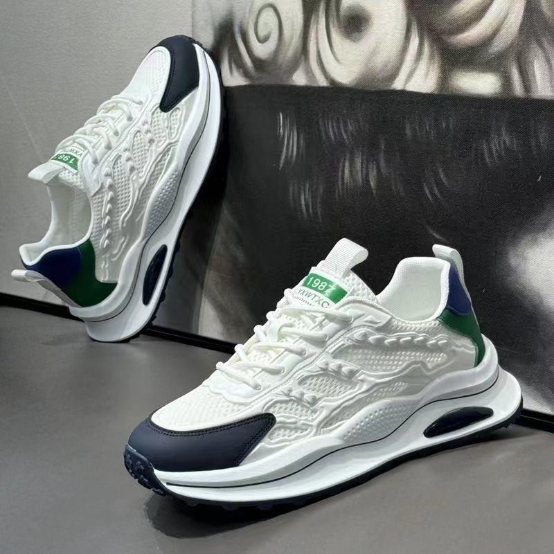 Sommer Neue atmungsaktive Mesh-Schuhe mit dicker Sohle, die die Höhe erhöhen, weiße leichte und vielseitige, lässige, trendige Papa-Schuhe_voghion.com