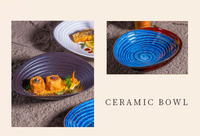 Kiln Change Ribbed Deep High-end Tableware Creative Salad Bowl Ceramic Western Pasta Plate Commercial Use_voghion.com