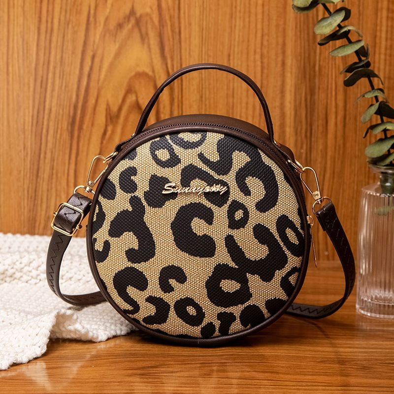 Ladies Handbag 2021 For Women Korean Style Trendy Shoulder Leopard Print Small Round Bag_voghion.com