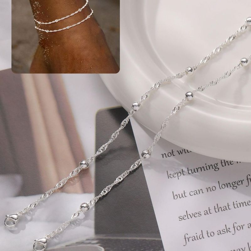 Brass Real Gold Plating Hot Selling Fashion Zircon Inlaid Simple Beach Chain Women's Anklet Set_voghion.com