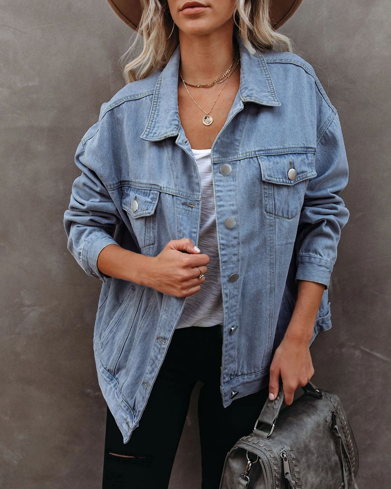 Trendige Oversize-Jeansjacke für Damen – Streetwear-Freizeitmantel im Bf-Stil mit Baumwollmischung_voghion.com
