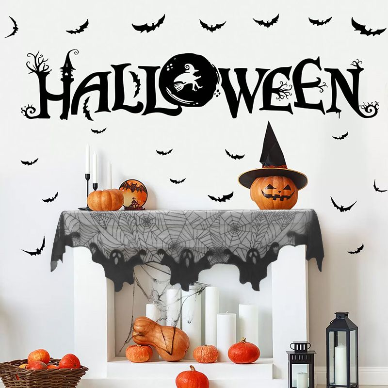 Halloween black spider web mantel cloth fire towel fireplace towel_voghion.com