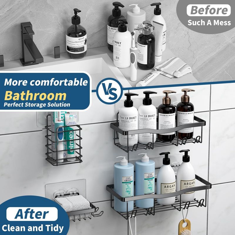 EU Shower Organizer | No-Drill 304 Steel | 18kg Hold | Tile/Marble Safe_voghion.com