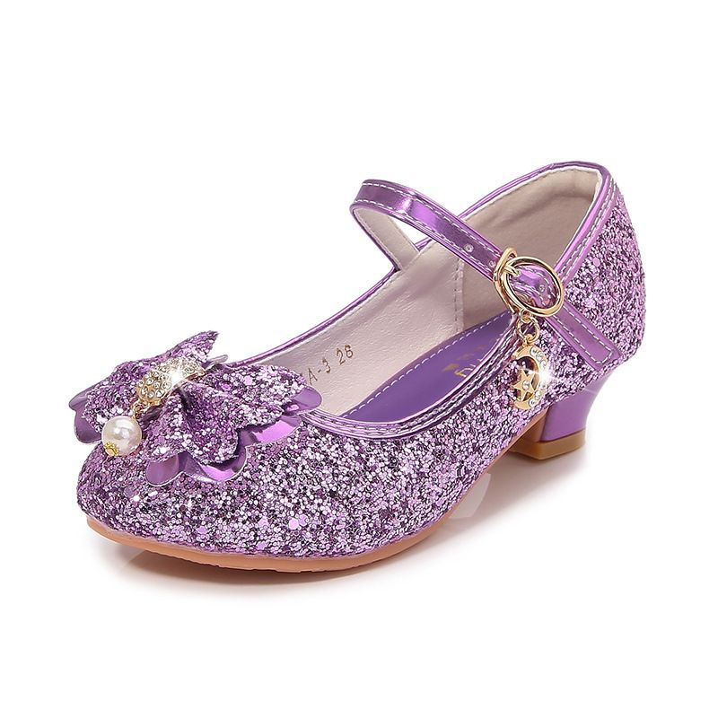 2026 Heels Frühling Neue Hohe Kinder Prinzessin Vielseitig Weiche Sohle Silber Kristall Kleine Mädchen Leistung Leder Schuh_voghion.com