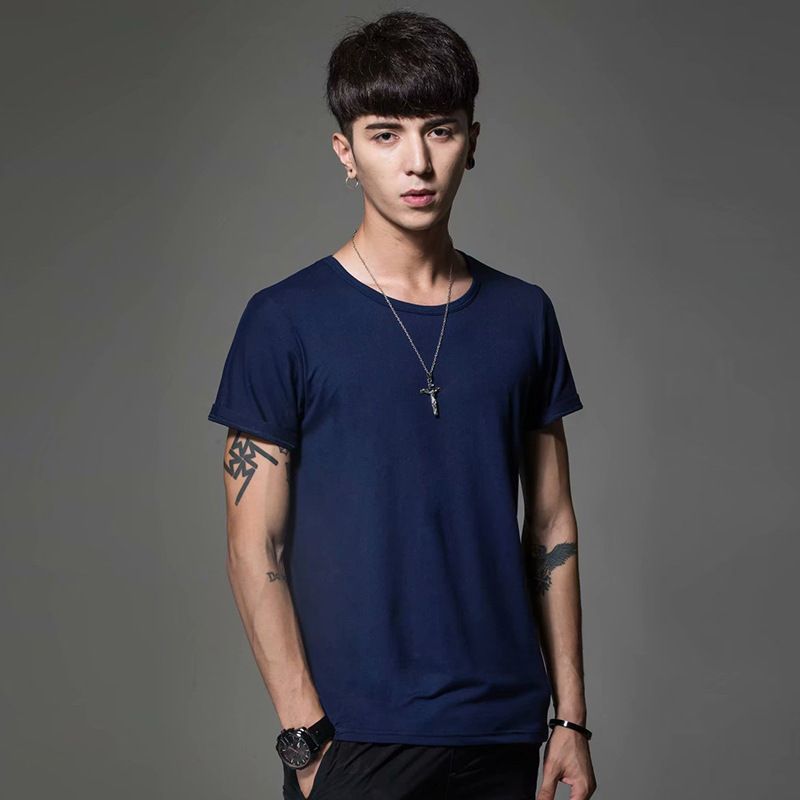 Maglietta a maniche corte a colori, estiva, casual, girocollo, corta, alla moda, con scollo a V, vestibilità aderente, per abbigliamento maschile_voghion.com