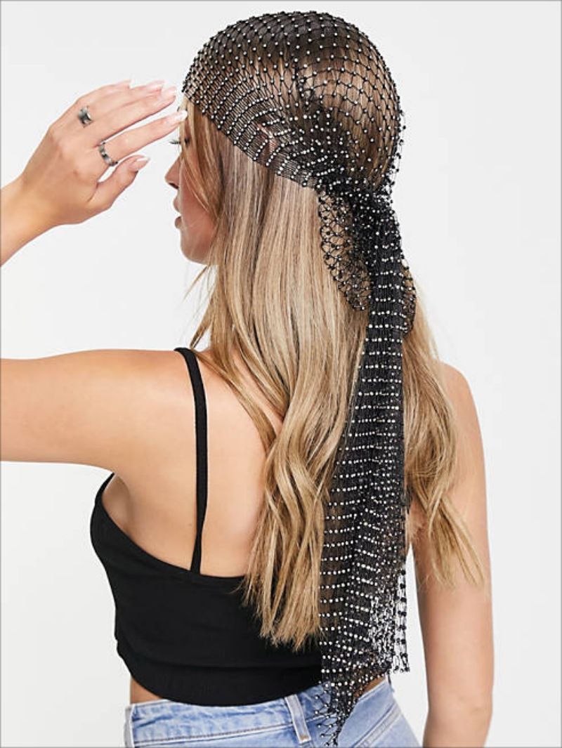 Elastischer Strass Fischernetz Hut Persönlichkeit Fischernetz Kopftuch Mode Flash Diamant Hut lang_voghion.com