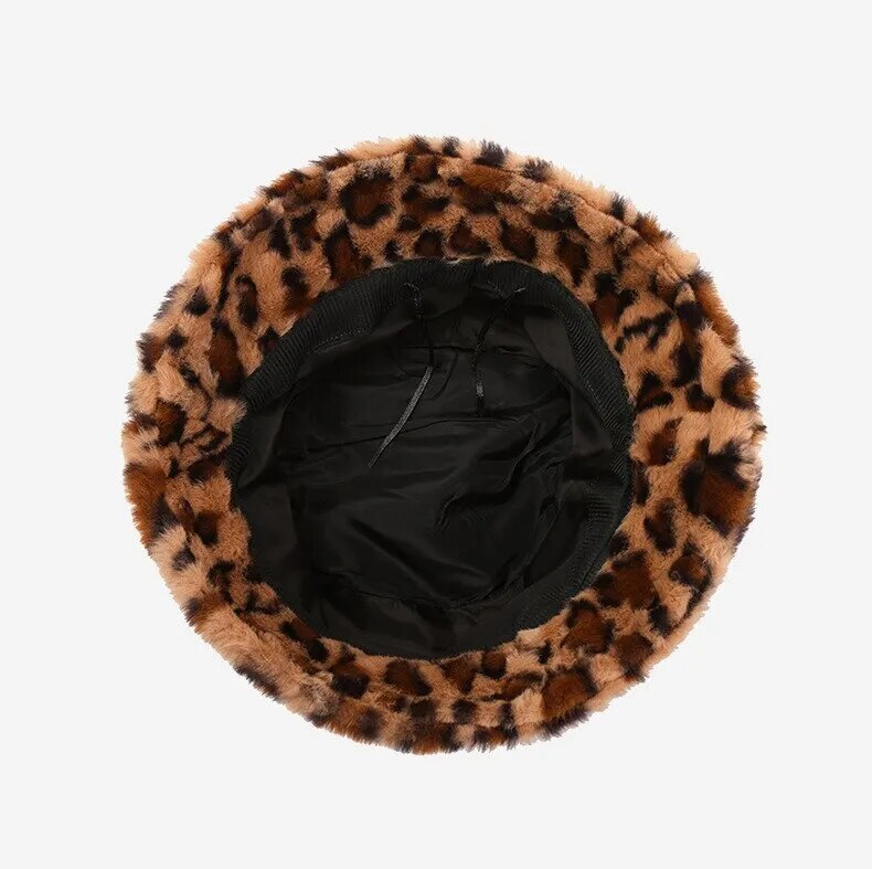 Vinter Vis ansigt Little Leopard Print Fisherman Woman Alsidig Warm Pot Ins Plys Bucket Hat_voghion.com