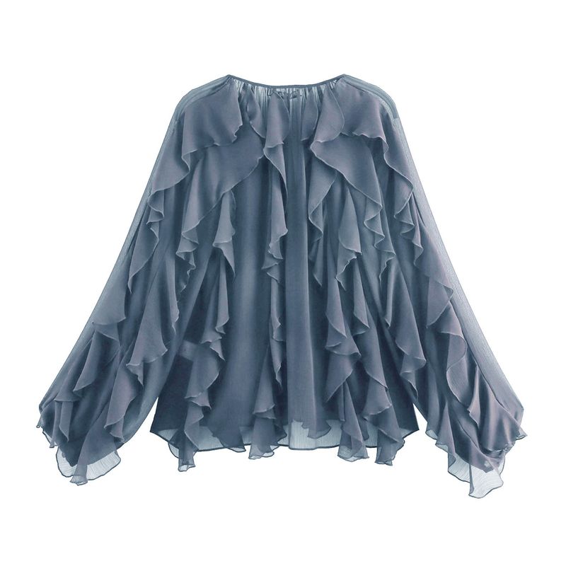Camicia a tinta unita con decorazioni a strati, stile primaverile, per donna_voghion.com