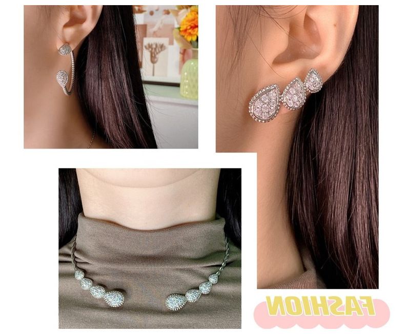 Damen Bijouset Moud Halskette mat Perlen an Diamanten, tropfenfërmeg, modesch an kreativ Design voller Diamanten, héichwäerteg Halskette Set_voghion.com