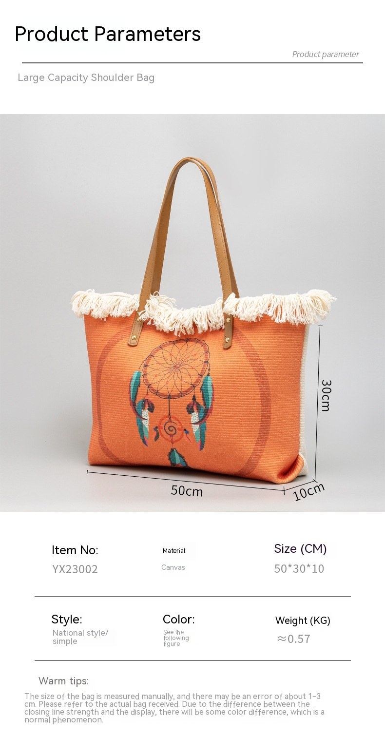 Bohemian ethnic style canvas commuting shoulder niche design, large capacity bag, women's bag_voghion.com