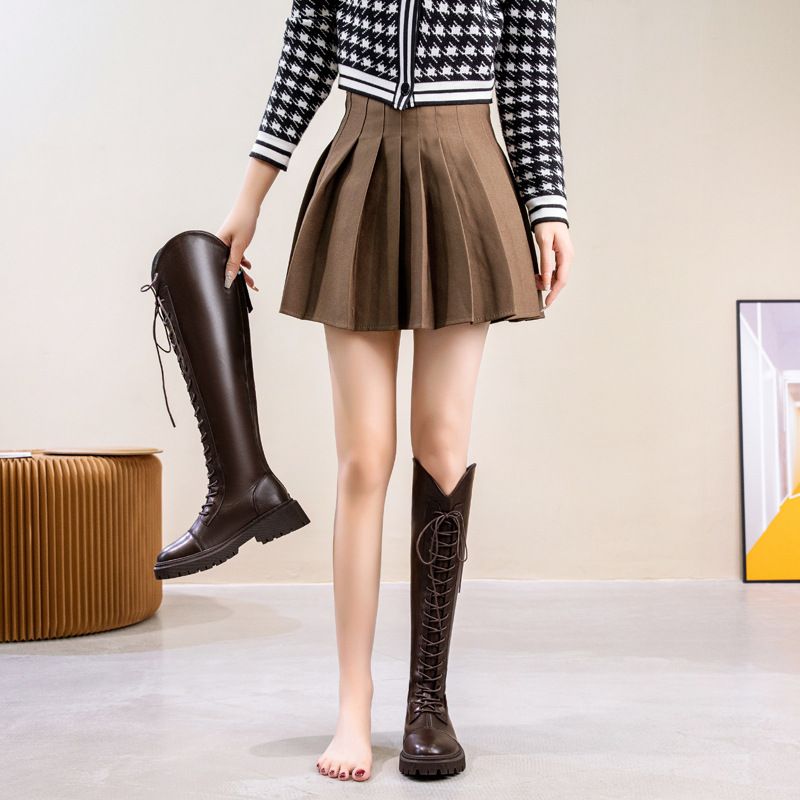 Overknee-Stiefel mit Fleecefutter für Damen, V-Ausschnitt, schlankmachende, dicke Stiefel mit hohem Schaft für Herbst und Winter, breite Wade_voghion.com
