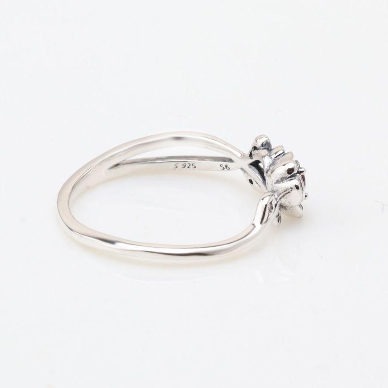 Silver Plated Rose Petal Ring Oxidized Black Copper Zirconia Jewelry EU Sizes 50-60 Travel Souvenir Gift For Women_voghion.com