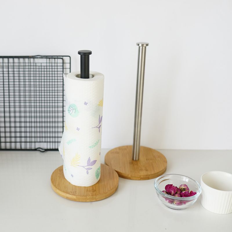 Stainless Steel Bamboo Paper Towel Rack Kitchen Restaurant Vertical Roll Holder Storage Rack Plastic Wrap Rack Lazy Rag Holder_voghion.com