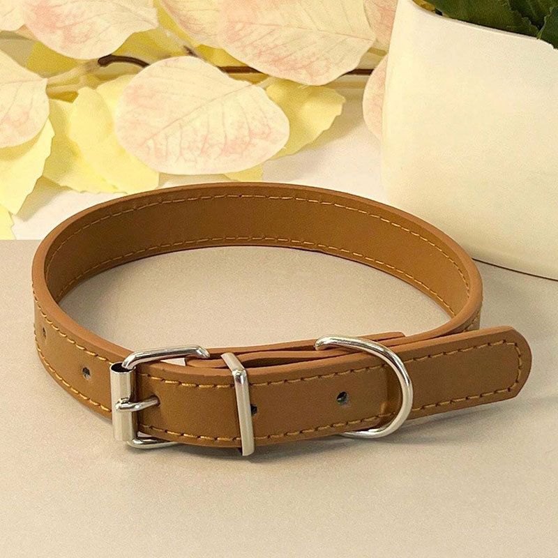 Collare piatto in pelle per cani e gatti, semplice, con campanellino, multicolore, anti-soffocamento_voghion.com