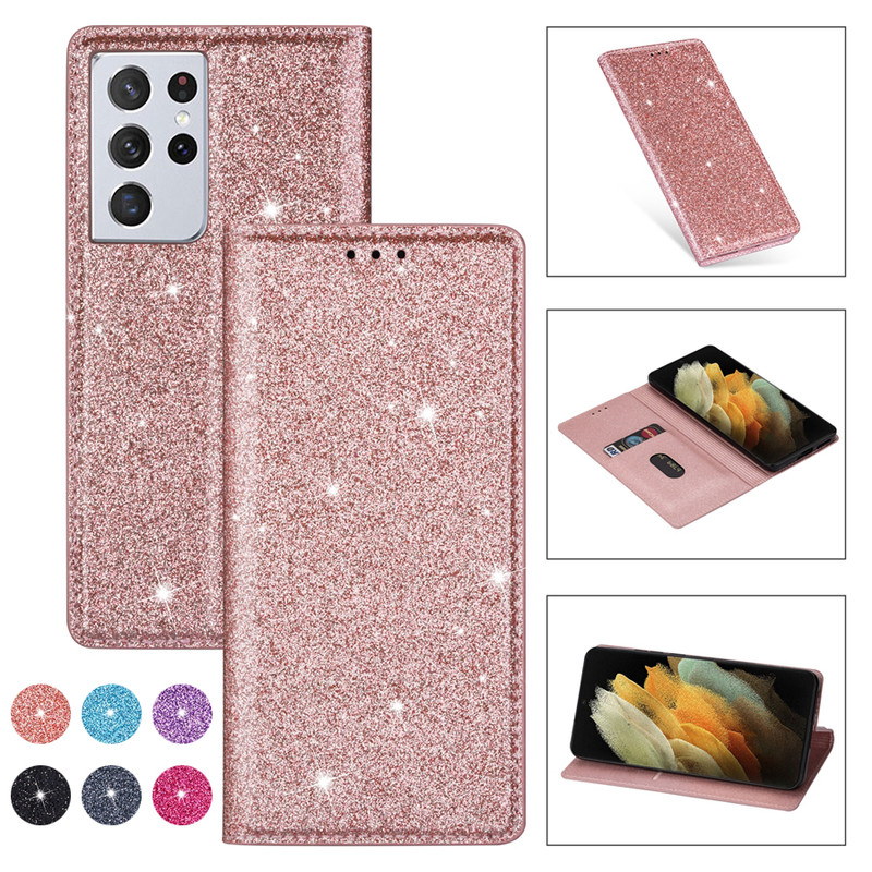 Lommebok glitterveske til Samsung Galaxy S21 Ultra S21 FE S20 FE S10 Plus A03S A12 A13 A21S A22 A31_voghion.com