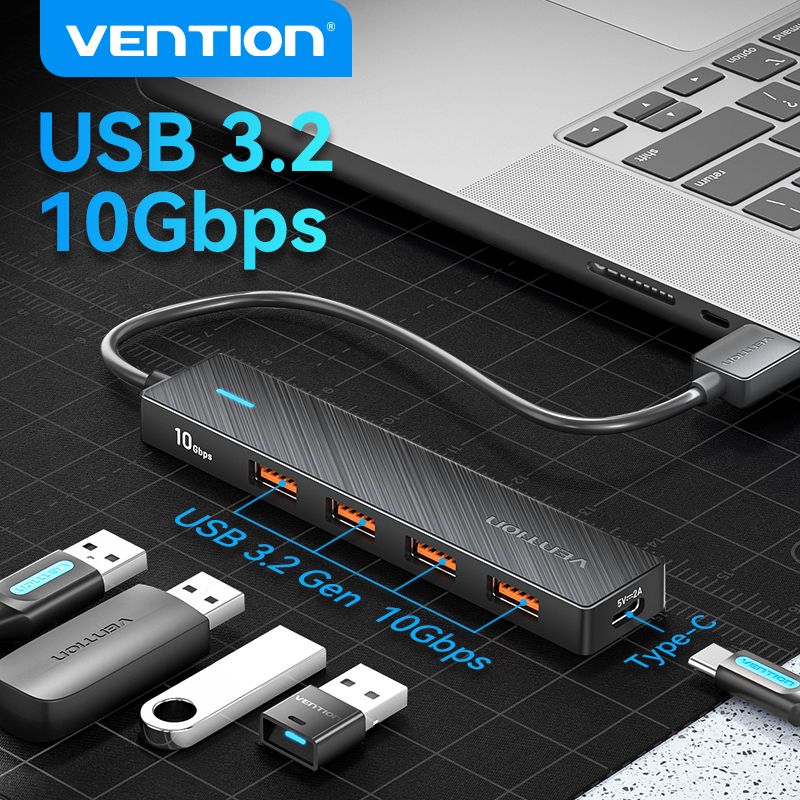 Hub USB ABS a 4 porte USB 3.2 da 10 Gbps per laptop, adattatore multi-splitter per computer portatili Xiaomi, accessori per computer PC_voghion.com