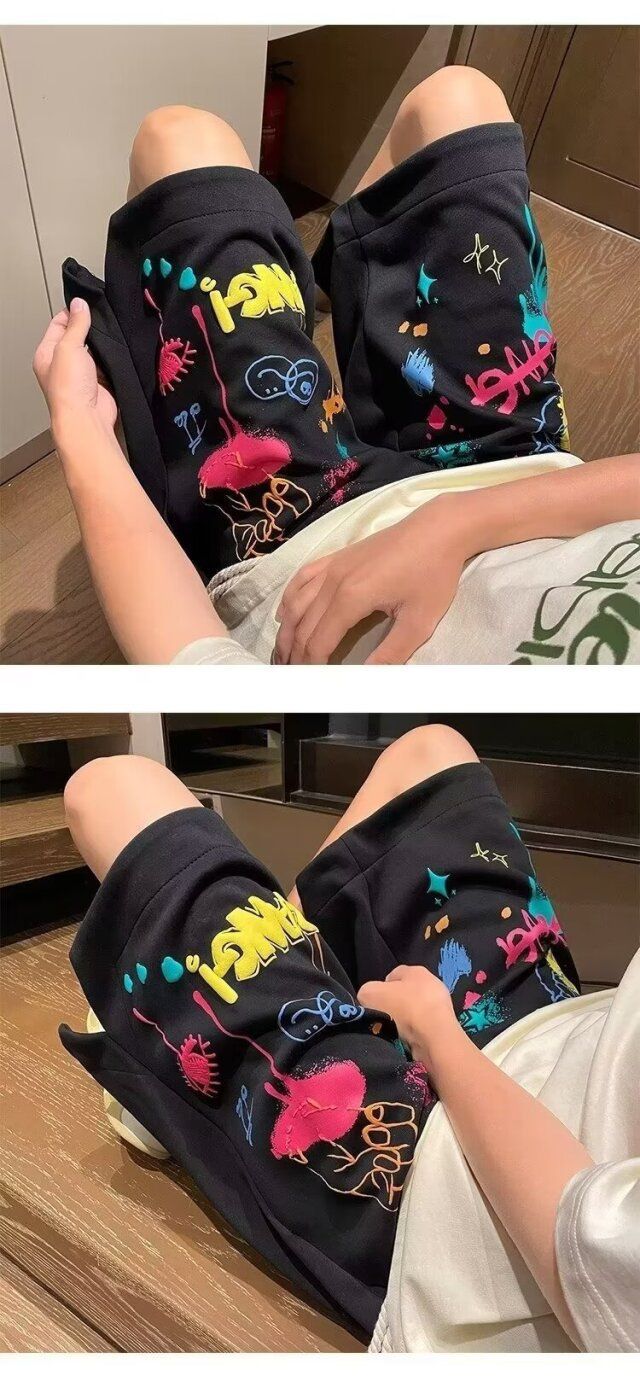 Graffiti sportshorts voor heren Zomermodemerk Oversized High Street American Vibe Dopamine bijpassende broek_voghion.com