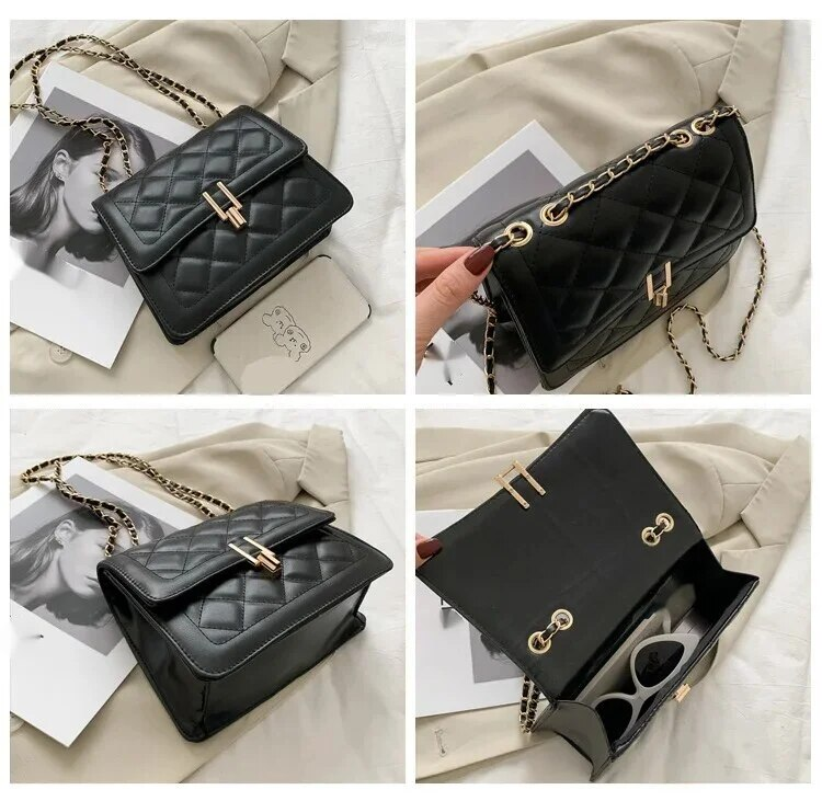 2024 Nuova tendenza Moda Casual Versatile Catena Lingge Borsa a tracolla Piccola borsa quadrata per donna_voghion.com